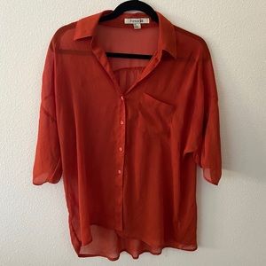 Loose Sheer rusted orange button down shirt